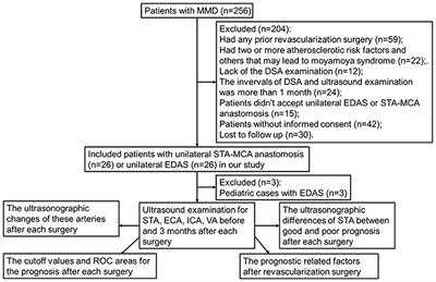 Clinical use of color Doppler ultrasonography to predict and evaluate the collateral development of two common revascularizations in patients with moyamoya disease